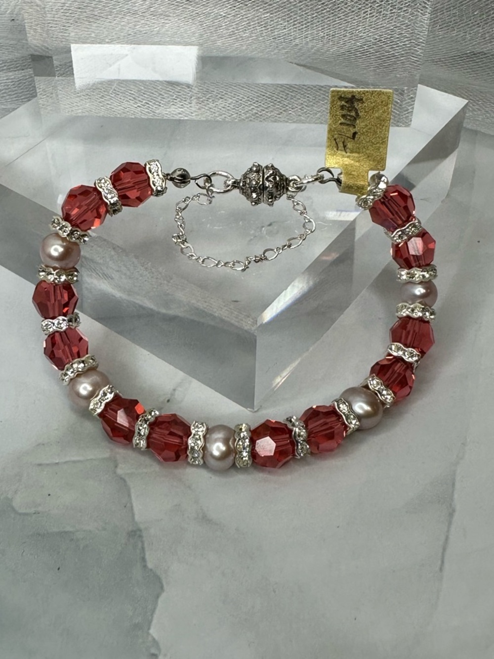 STUNNING Handmade Swarovski Crystal & Fresh Water Pearl Bracelet Sterling Silver